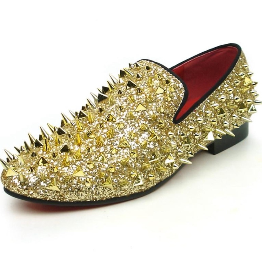Men Gold spike slip on shoes